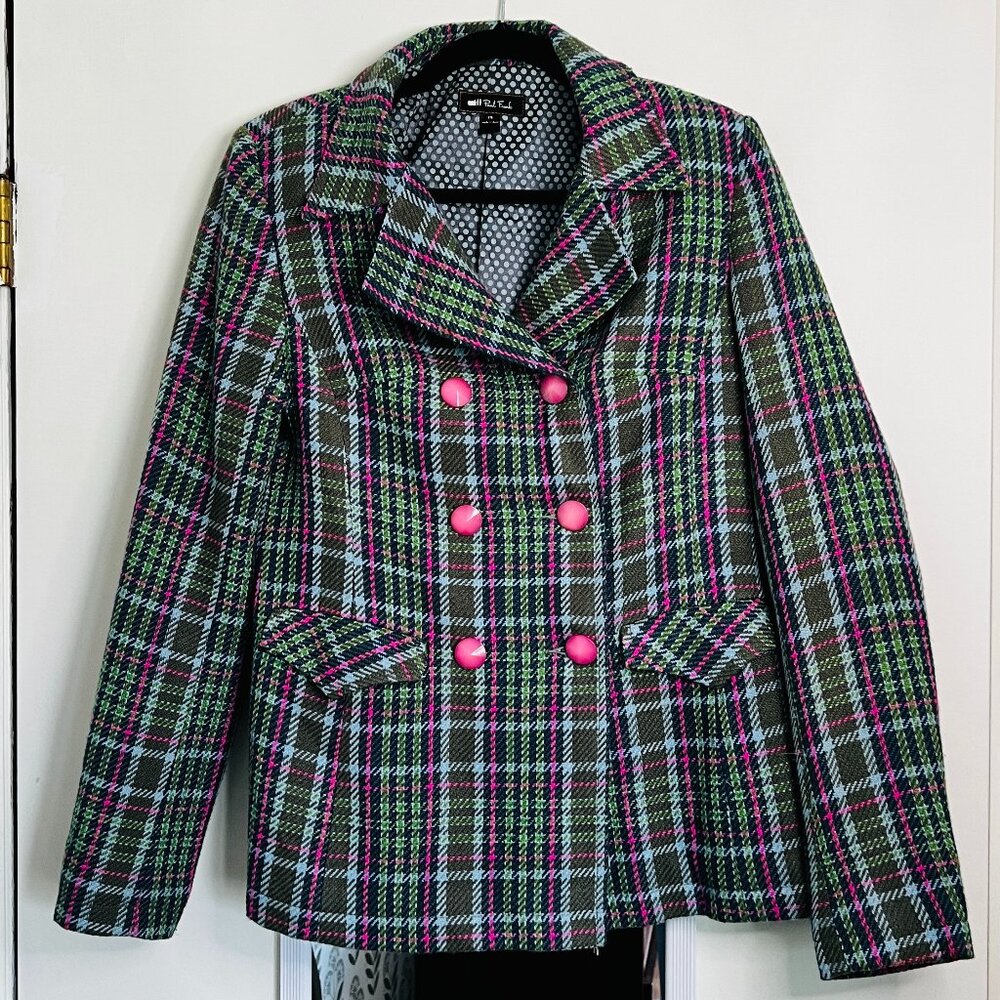 Paul Frank Plaid Jacket // Pink Button Statement Blazer // Y2K Preppy Punk // M - Picture 3 of 7